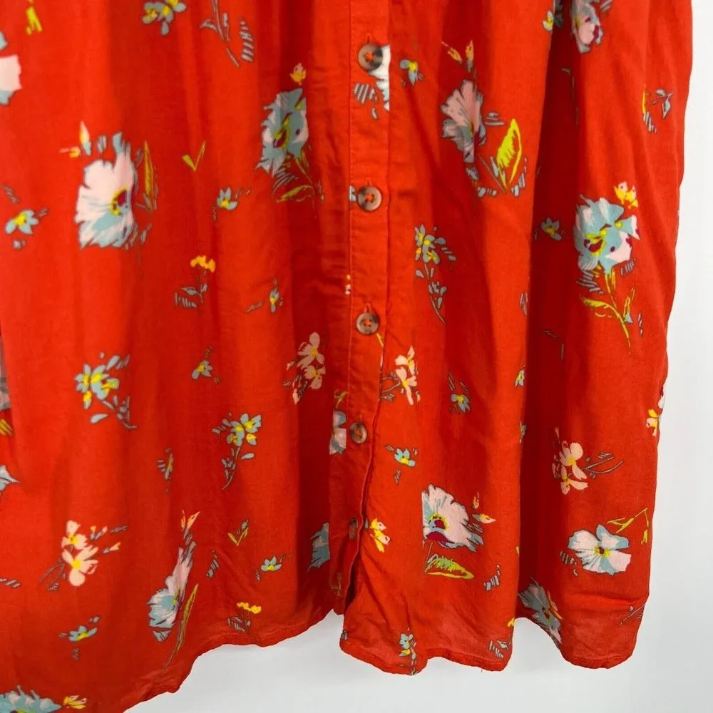 Free People Dress Greatest Day Smocked Button Down Orange Floral Mini
